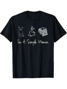 Camiseta Negra para Mujer - Linda Camiseta con Estampado Soy una Mujer Simple con Diseño de Gato, Libro y Café - Camiseta Suave y Transpirable para Uso Diario, para Amantes de Libros y Gatos - Corte Holgado, Cuello Redondo - Regalo Divertido para Mujeres - Esencial para Todas las Temporadas, Estilo Relajado, Estampado Divertido, Material Ligero, Blusa Estampada, Tops Deportivos para Mujer - Negro - Ver 6