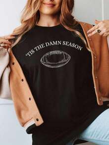 Camiseta de fútbol "Tis The Damn Season", Camiseta de fútbol "Tis The Damn Season", Camiseta para el día del partido de fútbol universitario, Fútbol universitario, Camiseta de algodón 100% de manga corta, estilo clásico, de algodón grueso, con estampado gráfico, Top casual de manga corta para mujer, Camiseta holgada, casual y versátil, Camiseta Y2k. - Negro - Ver 10