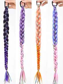 22 Inch Color Rope Gradient Braided Ponytail, Wig Synthetic Ponytail, Metal Wire Spliced Ponytail, Suitable For Wearing During Graduation Season, Student Parties, And Various Events Elastic Hair Ties Scrunchie - Multicolor - View 4