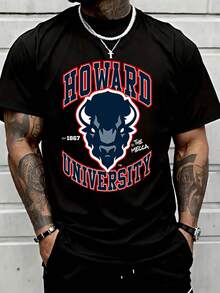 Howard University Bull Logo T Shirt Men College Spirit Wear Athletic Style Graphic Tee Unisex Casual Top Streetwear Fashion - màu đen - Xem 1