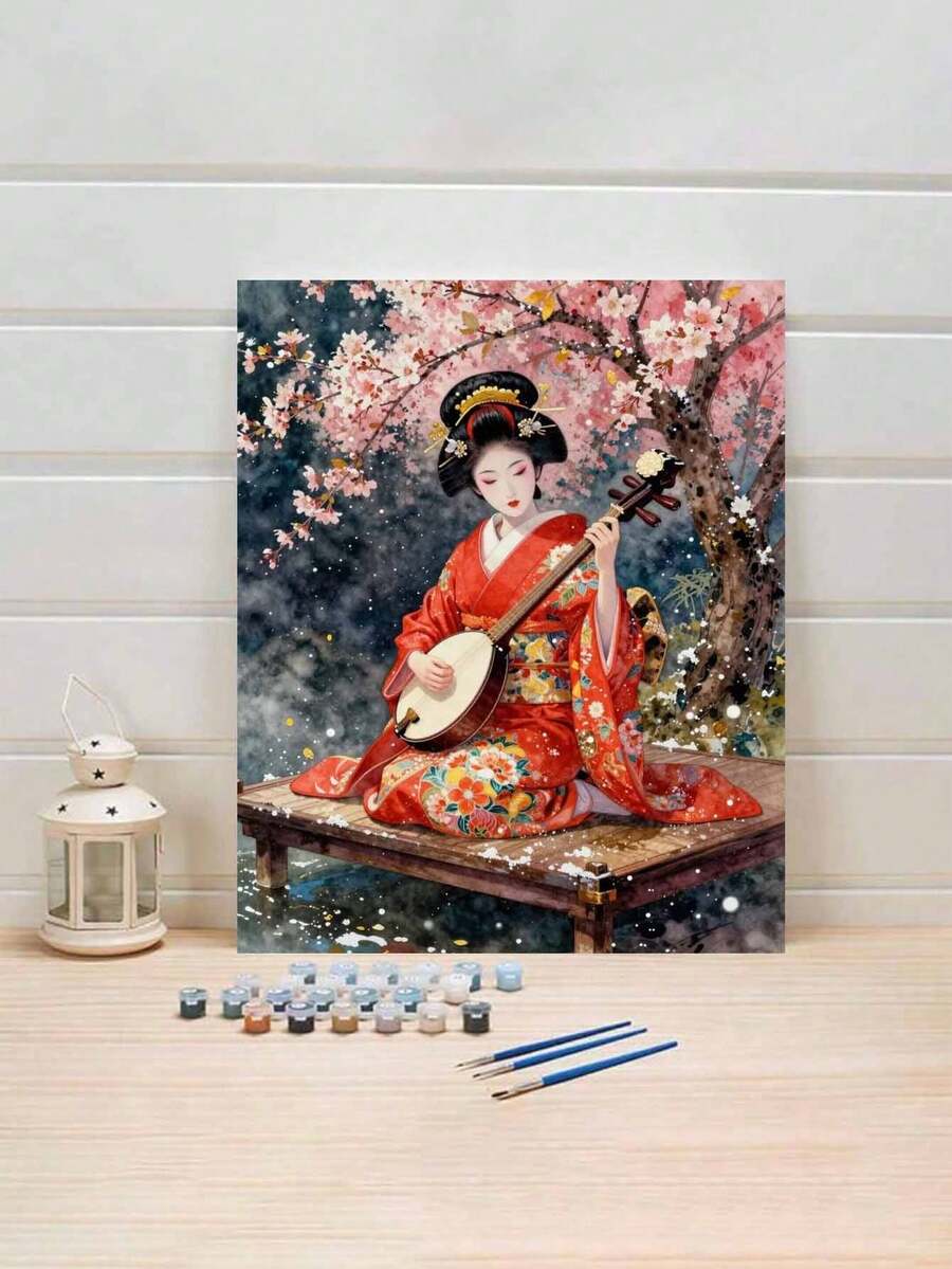 艺伎主题个性化DIY数码油画套装，精心绘制，用色彩表达您的个性，选择一幅油画装饰您的空间，自由选择。用色彩装点生活，展现个性。现在就开始您的艺术之旅吧！40*50厘米 无框