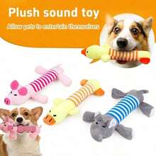 1pc Durable Plush Dog Chew Toy With Squeaker, Long Body Stuffed Animal  For Small To Large Dogs, Bite-Resistant Interactive Pet Toy For Light & Moderate Chewers - Yellow - View 1