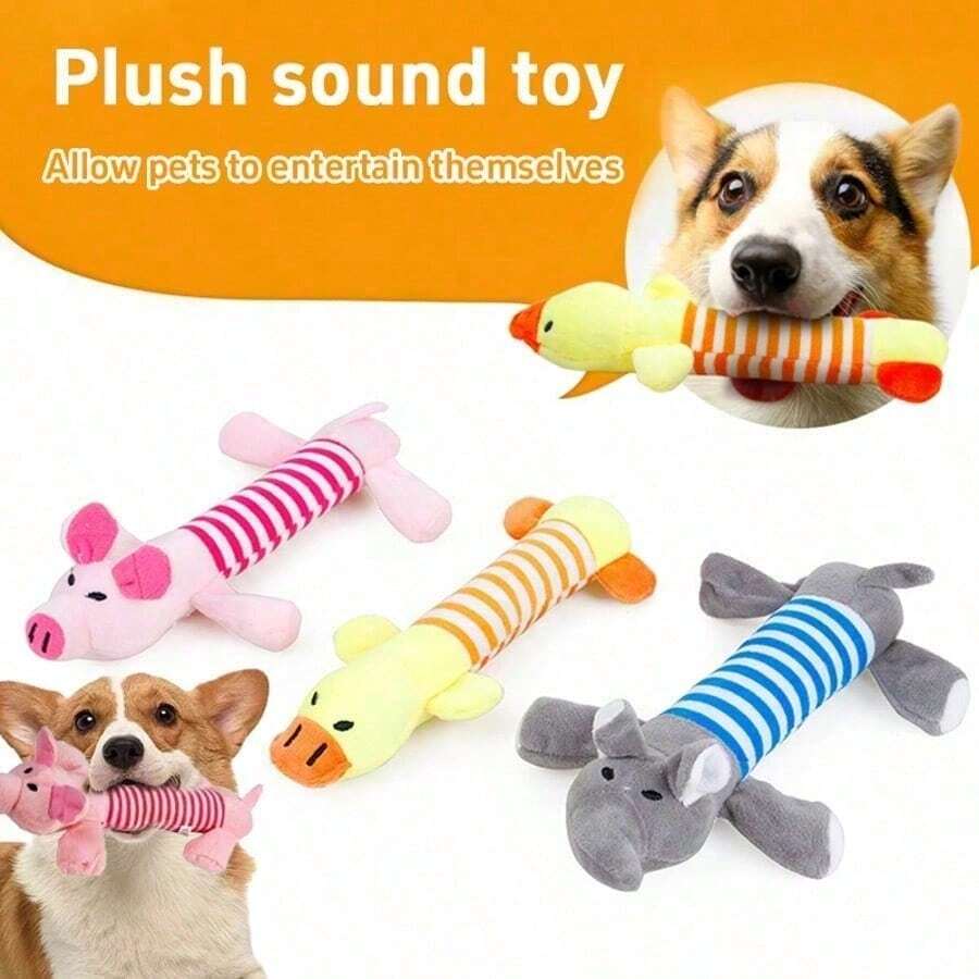 1pc Durable Plush Dog Chew Toy With Squeaker, Long Body Stuffed Animal For Small To Large Dogs, Bite-Resistant Interactive Pet Toy For Light & Moderate Chewers - Yellow - View 1