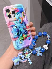 Disney Lilo & Stitch Phone Case With Stitch Charm And Stitch Lanyard - Cute Stitch Protective Case With Art Supplies And Pastel Gradient Background Design, Equipped With Delicate Stitch Decorative Lanyard And Beaded Bracelet For Easy Carrying, Compatible With IPhone 17, 16, 15, 14, 13, 12, 11 Pro Series, Ideal For Birthdays, Holidays, Anniversaries, Graduation Gifts, Or Any Special Occasion To Surprise Family, Friends, Classmates, And Loved Ones. - trắng - Xem 4