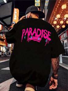 Men's Short-Sleeved T-Shirt With Round Neck And Letter Print - 黑色 - 查看 7