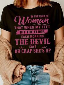LY250805082 Ropa de Mujer con Estampado, Camisetas de Cuello Redondo, Cuello Redondo parrimavera, Verano y Otoño - Ropa de Mujer de Modara Atuendos Casuales, Camiseta Ligera de Manga Cortara Uso Diario (Corte Hoado, Por Favor Consulte el Tabla de Tallas) - Negro - Ver 2