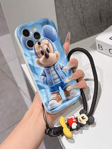 Disney Mickey Mouse Phone Case With Mickey Charm And Lanyard - Cute Mickey Protective Case With Knitted 3D Outfit And Blue Fabric Background, Equipped With Delicate Mickey Decorative Lanyard And Beaded Bracelet For Easy Carrying, Compatible With IPhone 17, 16, 15, 14, 13, 12, 11 Pro Series, Ideal For Birthdays, Holidays, Anniversaries, Graduation Gifts, Or Any Special Occasion To Surprise Family, Friends, Classmates, And Loved Ones. - trắng - Xem 4