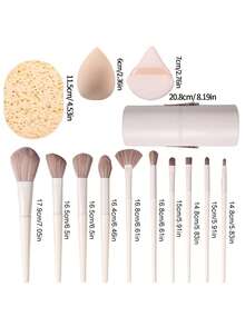 16 piezas Juego de brochas de maquillaje profesional, que incluye brocha para rubor, brocha para contorno, brocha para base, brocha para nariz, brocha para sombra de ojos, brocha para cejas, brocha para labios, brocha de detalle, cerdas suaves, brochas para maquillaje de rostro y ojos, con borla de polvo súper suave y esponja de maquillaje de doble uso, viene con tubo de almacenamiento, kit de brochas de maquillaje portátil - Albaricoque - Ver 8