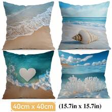 4pcs Beach Vacation Artistic Pattern Pillow Covers Without Inserts, Single-Sided Printed Cushion Covers, Suitable For Living Room, Bedroom, Home Decor, All Seasons - Multicolor - View 14