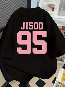 Camiseta Casual de Manga Corta para Mujer - Estampado Gráfico JISOO 95, Negra con Letras Rosadas, Cuello Redondo, Largo Regular, Ajuste Cómodo para Todas las Temporadas, Camisetas para Mujer, Camiseta para Dama, Camisa Dox, Ropa Liz Lisa, Camiseta Lisa Backpack, Camisa de Jisoo, Top para Mujer, Ropa Divertida y Estética, Top Estampado, Camiseta Cómoda, Camiseta para Uso Diario, Fashionofertas playera de hombretops sudaderas para mujer Y2k Camiseta Camisa De - Blanco - Ver 3