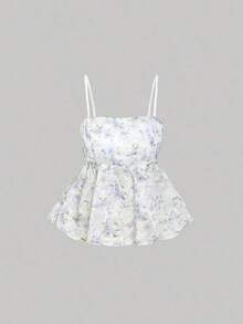 Top corto de campesina con bordado estilo vintage para mujer, verano, casual, boho, concierto country, rave, festival, western, brunch, playa, lindo, estilo hada, salir, tops bohemios, tops de fiesta, top negro, top de rave, top de camisola negr - Azul y blanco - Ver 3