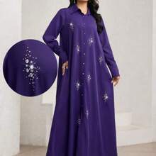 Women's Floral Print Long Sleeve Single-Breasted Casual Long Abaya Dress Modest - Morado - Ver 1