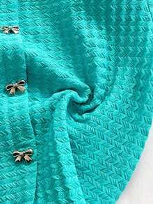 Blusa casual de mujer con manga corta, bordado de malla y lazo con botón - verde menta - Ver 7