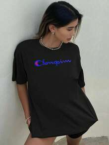 1 Piece 180g Women's T-Shirt, Men's T-Shirt, Casual Cotton Crew Neck T-Shirt. Women's Sports T-Shirt. Designed By Y2K Artists In The Bababask Style, Made From 100% Pure Cotton. Creative Cartoon Pattern Design, Comfortable Short Sleeves - 黑色8 - 查看 6