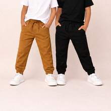 Boys' High-Quality Slim Fit Twill Pants - 焦糖 + 黑 - 查看 2