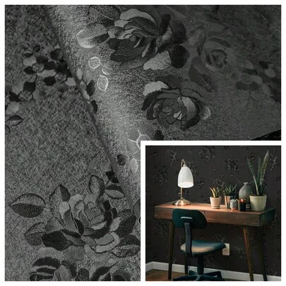 1 Cuộn Giấy Dán Tường Họa Tiết Hoa Hồng Đen Damask, Kích Thước 17.7in X 118in, Giấy Dán Tường Có Thể Tháo Gỡ, Giấy Dán Tường Tự Dính, Giấy Dán Tường, Tranh Dán Tường, Decal Dán Tường, Nhãn Dán Tường, Nhãn Dán Nội Thất, Nhãn Dán Tủ, Nhãn Dán Mặt Bàn, Họa Tiết Hoa Dập Nổi, Chống Thấm Nước Không Để Lại Keo, Dùng Cho Phòng Ngủ, Phòng Khách, Nhà Bếp, Phòng Tắm, Tủ, Bàn Trang Điểm, Đồ Nội Thất & Trang Trí Nhà Tự Làm