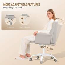 HaluPeit Dressing Table Chair With Backrest, Swivel Chair With Rocking Function, Home Office Chair Made Of Ventilated Sherpa Fabric And PU Leather, Suitable For Bedroom, Office And Living Room, Beige-White - 米白色 - 查看 3
