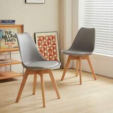 4-Pack Dining Chairs Natural Wood Legs Grey Cushioned Office Lounge Kitchen Contemporary Design - Grey - View 2