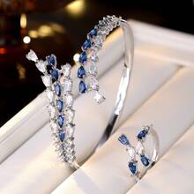 2pcs Elegant Rhinestone Water Drop Bracelet And Ring Set, Suitable For Workplace, Gala, Party And Formal Occasions - Bracelet Ring Set - View 12
