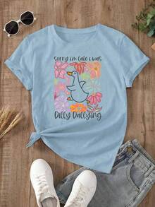 Camiseta de verano con gráfico de frutas y flores, estilo relajado y favorecedor Playera juvenil holgada con diseño de fresas, limones y helado, estilo coqueto para combinar con shorts - YH423-Azul - Ver 2