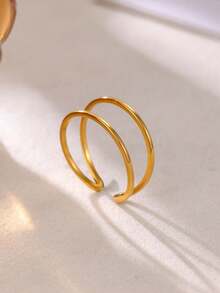 1Pc Minimalist Stainless Steel Double Layer Open Rings For Women, Gold Ring, Open Adjustable Finger Ring, Women's Ring, Women's Accessories, Minimalist Jewelry For Daily Wear, Birthday Gift, Valentine's Day Gift - Multicolor - View 4