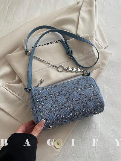 Mini Bolsa de Ombro de Corrente de Denim de Moda Nova, Adequada para Festas, Passeios, Férias, Compras e Uso Diário, Pode Segurar Moedas, Telefones, Também Adequada como Bolsa de Trabalho para Profissionais de Colarinho Branco, Estudantes Universitários e Funcionários de Escritório, Bolsa Elegante para Mulheres