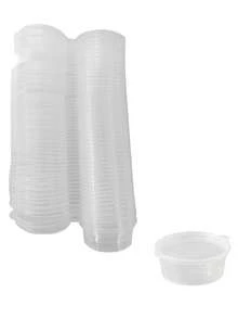 50 piezas/Paquete Tazas desechables pequeñas para salsa, adecuadas para embalaje para llevar, contenedores redondos transparentes para condimentos, vinagre con tapas, cajas de plástico de una sola pieza para salsa de soja - Multicolor - Ver 12