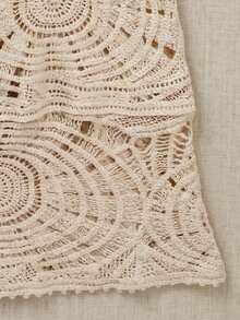 Bohemian Style Women's Crochet Dress, V-Neck Sleeveless Hollow Waist Fitted Dress, Summer Beach Holiday Wedding Guest Dress - Apricot - View 10