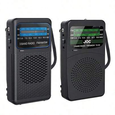 JOC TG-99 Mini Tri-Band Radio | FM/AM/SW Mini Radio With Built-In Speaker And Clip | Battery Powered Pocket Radio For Emergency, Camping, Outdoor Activities And Elderly [Batteries Not Included. AA Batteries Need To Be Purchased Separately]