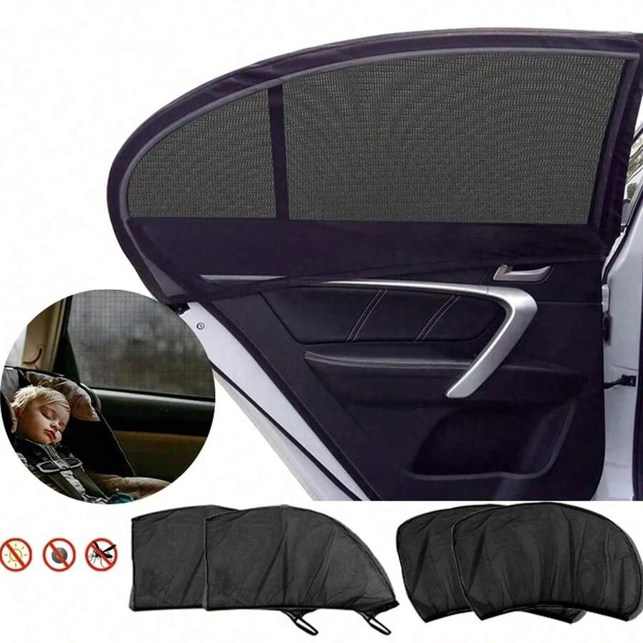 2PCS/4PCS Retractable Car Window Sunshade Net, Transparent Mesh Sun Visor, Heat Insulation Car Accessories - A - View 1