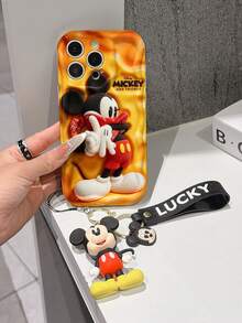Disney Mickey Mouse Phone Case With Mickey Charm And Lanyard - Cute Mickey Protective Case With Bandana Style And Cheese Textured Background Design, Beaded Bracelet For Easy Carrying, Compatible With IPhone 17, 16, 15, 14, 13, 12, 11 Pro Series, Ideal For Birthdays, Holidays, Anniversaries, Graduation Gifts, Or Any Special Occasion To Surprise Family, Friends, Classmates, And Loved Ones. - White - View 3