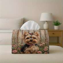 1pc Tissue Box With Plaid Lid - Shiba Inu In Floral Design, Durable Fabric Multipurpose Decorative Storage Box, Suitable For Kitchen, Living Room, Home And Car Tissue Dispenser, Compact And Stylish For Daily Use - Multicolor - View 6