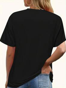 Camisetas de algodón de talla grande para mujer, moda 2026 - Camiseta divertida para madres con estampado gráfico audaz "Mom is Not Easy", camiseta casual de verano cómoda, suave y sencilla para uso diario, top de manga corta. - Negro - Ver 3