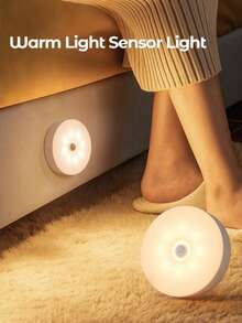 HYUNDAI Motion Sensor Night Light With Dimmer, 2 Lighting Modes, Magnetic Ceiling/Wall Mounted LED, Battery (USB Rechargeable) For Bedroom, Hallway, Cabinet - Warm White, Auto-Off - White-yellow Light - View 4