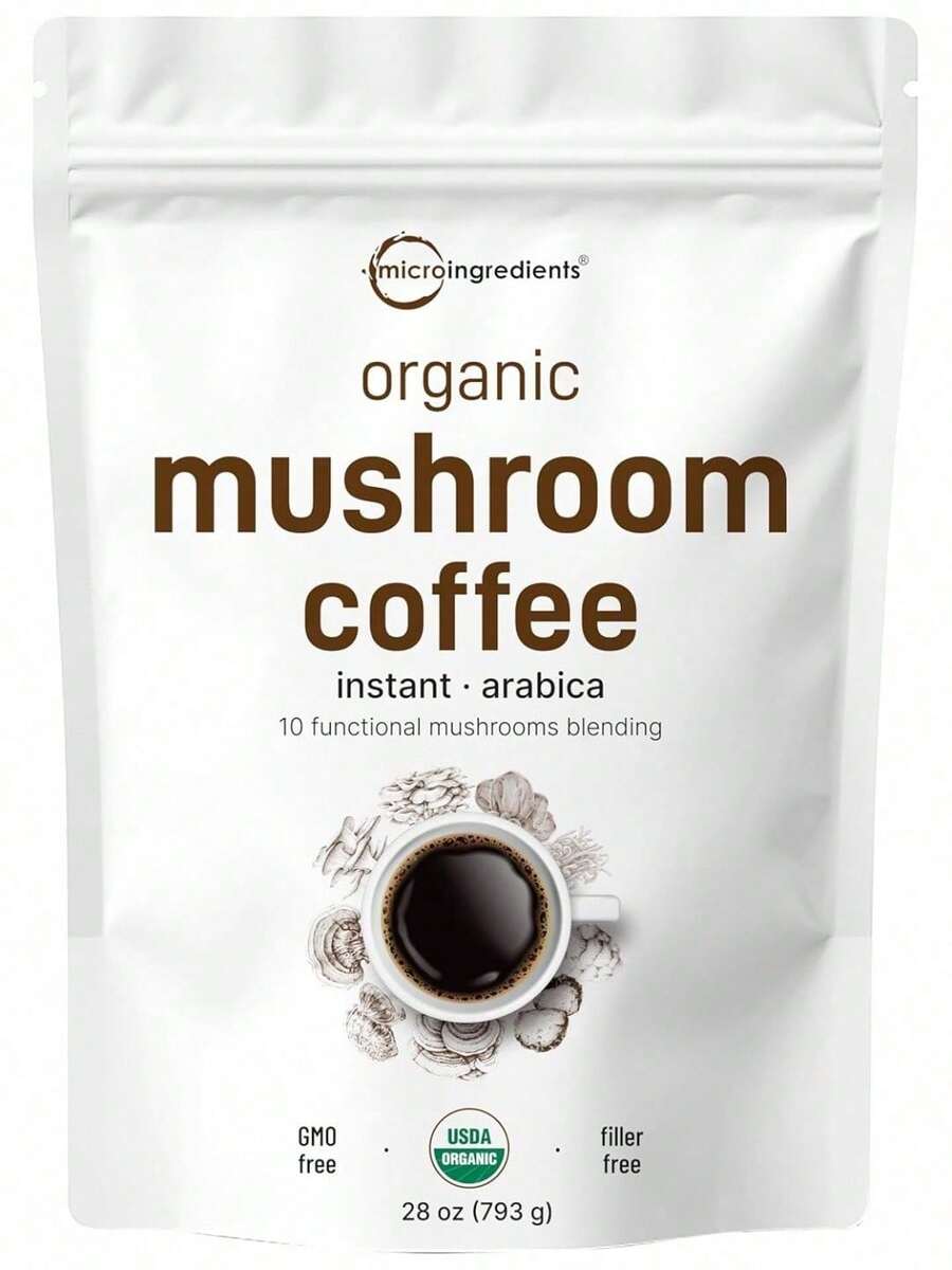 Organic Instant Mushroom Coffee, 14 Oz | Medium Roast Arabica | 10-Mushroom Blend With Lion's Mane, Reishi, Chaga, & More | Certified Organic | Gluten, Dairy, Soy & Tree Nut Free - 28 盎司(1 包) - 查看 1
