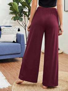 Pantalones holgados de pierna ancha de un solo color tipo palazzo, pantalones casuales de cintura alta y pierna ancha de viscosa negra suelta para mujeres, para uso profesional/de oficina/ropa de trabajo - Negro - Ver 2