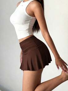 Solva Falda de línea A de unicolor casual para mujer, verano - Café integral - Ver 4