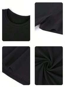 1 Piece. New Summer 2026 Collection, Green Short-Sleeved T-Shirt With A Round Neck, Casual Style, Loose And Versatile, With A Bubble And Tiger Mouth Print, For Women, Ideal For Vacations And Everyday Wear. 100% Cotton, 180g. - 黑色 - 查看 5
