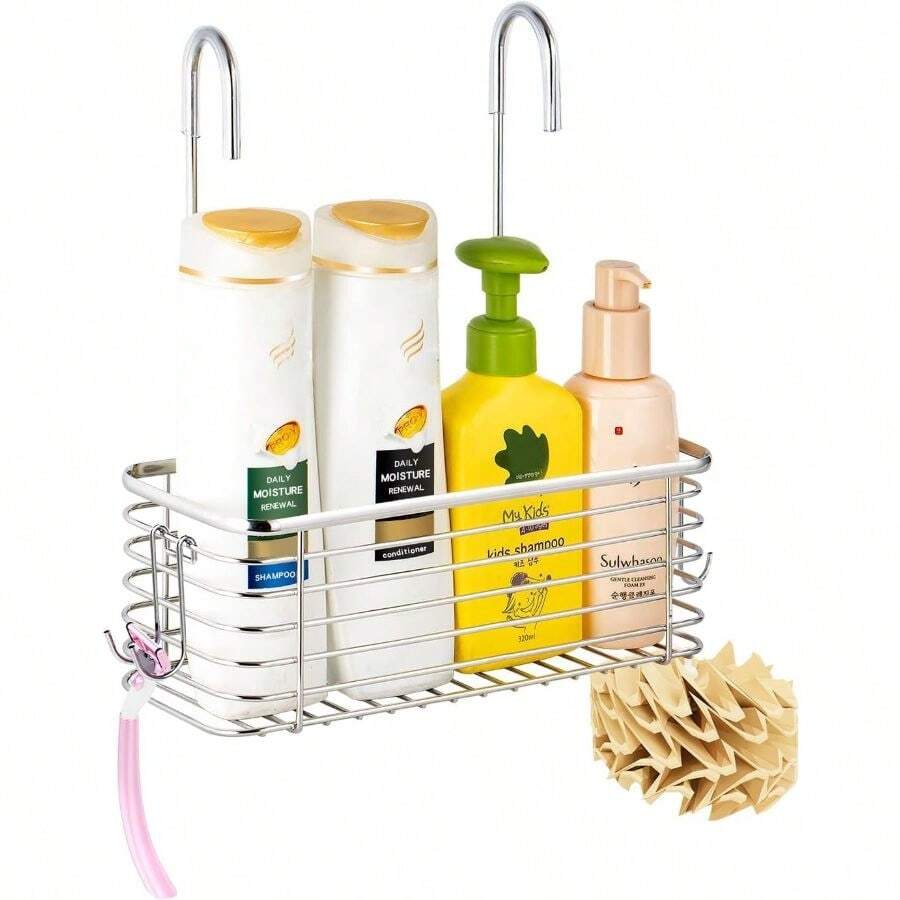 Hanging Shower Rack, Bathroom Storage Rack, Shampoo Bracket, Back Hook Can Be Rotated, And Can Be Hung On Faucet Or Claw Foot Bathtubcross Bar, 304 Stainless Steel Rust Proof And Durable,Space Saving Bathroom Organizer Household Storage Shelf - 單層貨架 - 查看 1