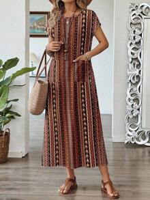 Vestido casual de mujer con estampado floral y manga corta, ideal para vacaciones de verano - Multicolor 5 - Ver 6