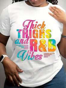 Camisetas de Mujer SOFT1psc  And R&B Vibes 100%, Transpirables.  And R&B Vibes presenta un diseño tipográfico vibrante y colorido con letras llamativas en un patrón de degradado de arcoíris. - Blanco - Ver 1