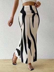 Falda plisada con estampado para mujeres, - Albaricoque - Ver 3