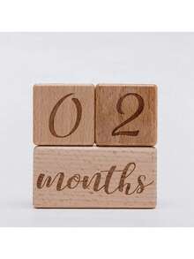 Newborn Growth Milestone Wooden Blocks, Growth Memory Photography Props, Birthday Record Photography, Birth & Growth Commemoration - Beige - View 5