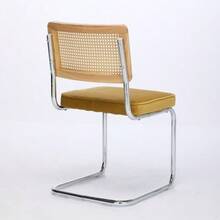 Mid Century Modern Dining Chairs Set Of 2, Velvet Accent Chairs With Natural Cane Back & Stainless Base, Famous Breuer Designed Chairs, Upholstered Rattan Kitchen Chairs,Golden Color, DE1851GL - Golden - View 6