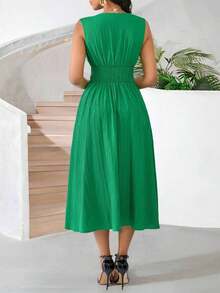 Vestido veraniego sin mangas de mediana longitud para mujer, de tela tejida con textura en color verde - Verde - Ver 2