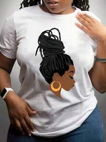 Tops para mujer Gráfica de Algodón para Mujer, Manga Corta, Cuello Redondo, Casual y Linda, ágica, Tallas Grandes Disponibles. - Blanco - Ver 1