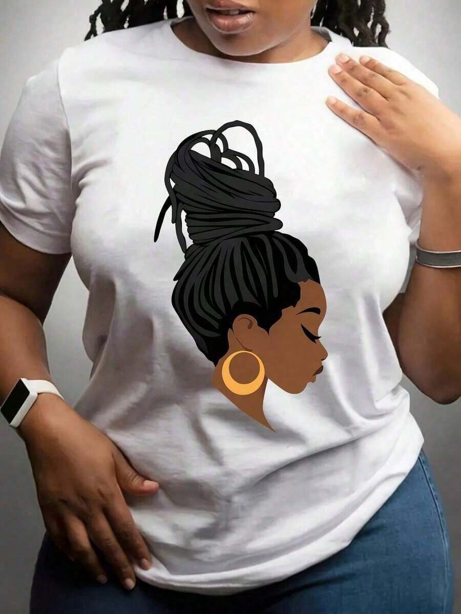 Tops para mujer Gráfica de Algodón para Mujer, Manga Corta, Cuello Redondo, Casual y Linda, ágica, Tallas Grandes Disponibles. - Blanco - Ver 1