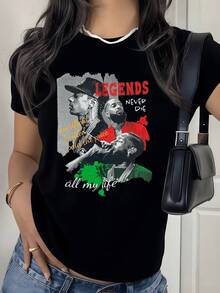 Retrato artístico que simboliza la fuerza interior la inspiración que nunca muere y la pasión por alcanzar los sueños camiseta de mujer casual moderna y cómoda para uso diario - Negro - Ver 8