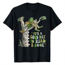 Es un buen día para leer un libro, camiseta retro divertida con estampado de rana, camisetas gráficas de manga corta, camisetas casuales para mujer, 100% algodón, camisetas de verano para mujer, estampado divertido, camisetas suaves y cómodas para uso diario, regalo diario para mujer, camiseta negra, holgada, informal y versátil, camiseta Y2k, camiseta, camisa de. - Blanco - Ver 10
