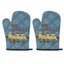 Găng tay lò nướng kẻ caro hình Minions "Bạn thân", màu xanh dương, chịu nhiệt, dùng cho lò nướng, lò vi sóng, nồi hấp, chảo nóng, bảo vệ tay khỏi đồ dùng nấu nướng nóng. - Màu hỗn hợp - Xem 3
